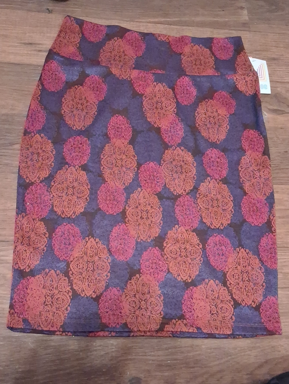 LuLaRoe Purple Pencil Skirt with Orange Floral Medallions